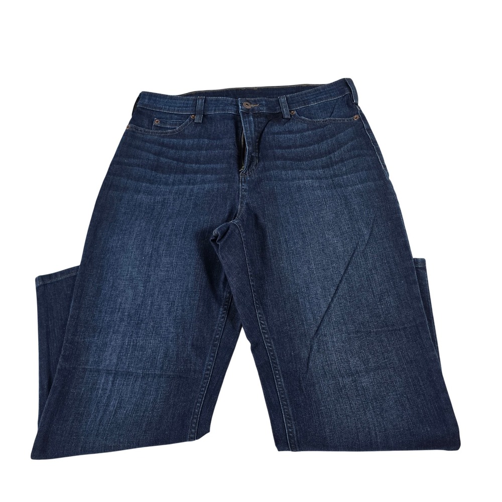 Duluth Trading Co Women 12 Dark Wash Straight Leg Stretch Denim‎ Jeans Blue
